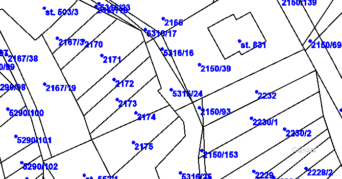 Parcela st. 5316/24 v KÚ Štítná nad Vláří, Katastrální mapa