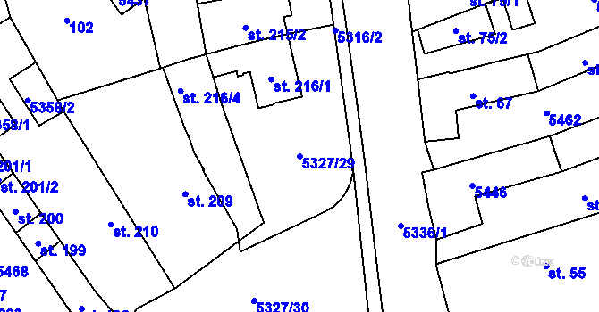Parcela st. 5327/29 v KÚ Štítná nad Vláří, Katastrální mapa
