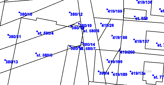 Parcela st. 380/14 v KÚ Štítná nad Vláří, Katastrální mapa