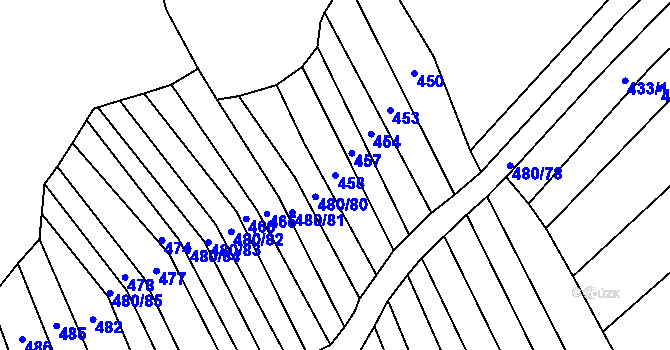 Parcela st. 458 v KÚ Štítná nad Vláří, Katastrální mapa