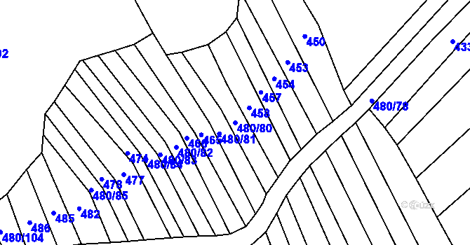 Parcela st. 480/80 v KÚ Štítná nad Vláří, Katastrální mapa
