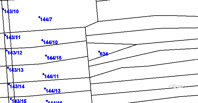 Parcela st. 634 v KÚ Štítná nad Vláří, Katastrální mapa
