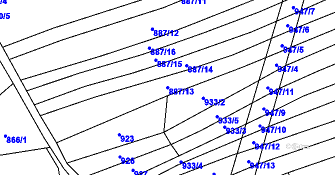Parcela st. 887/13 v KÚ Štítná nad Vláří, Katastrální mapa