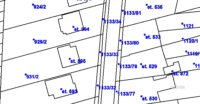 Parcela st. 1133/33 v KÚ Štítná nad Vláří, Katastrální mapa