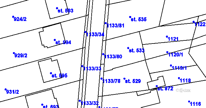 Parcela st. 1133/80 v KÚ Štítná nad Vláří, Katastrální mapa