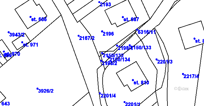 Parcela st. 2150/132 v KÚ Štítná nad Vláří, Katastrální mapa