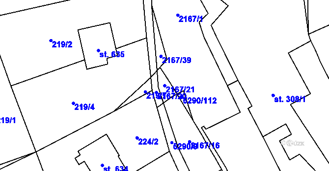 Parcela st. 2167/21 v KÚ Štítná nad Vláří, Katastrální mapa