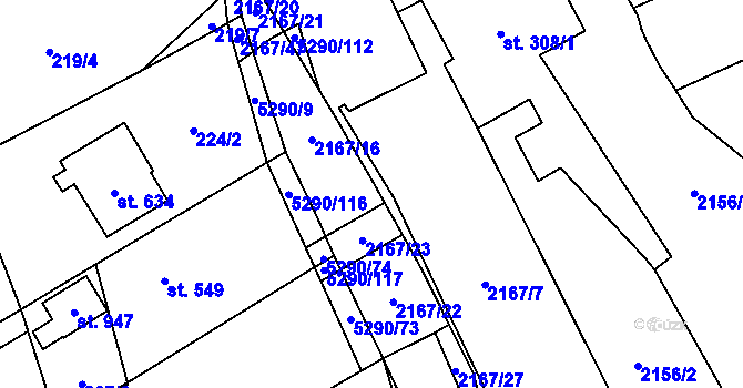 Parcela st. 2167/24 v KÚ Štítná nad Vláří, Katastrální mapa