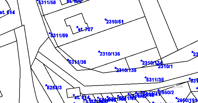 Parcela st. 2310/136 v KÚ Štítná nad Vláří, Katastrální mapa