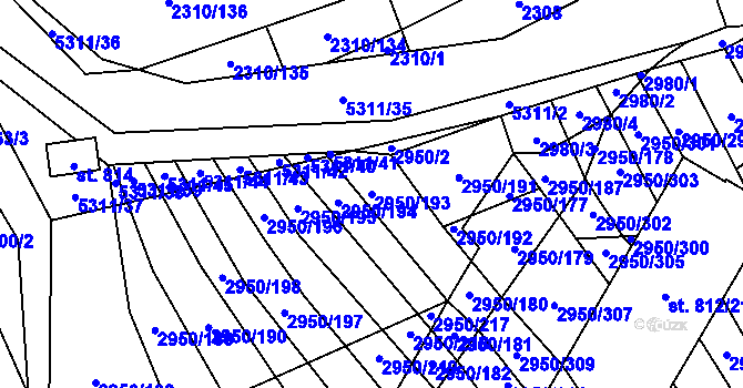 Parcela st. 2950/193 v KÚ Štítná nad Vláří, Katastrální mapa