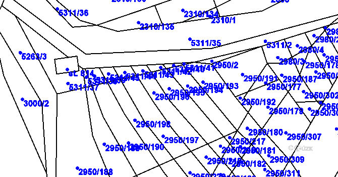 Parcela st. 2950/195 v KÚ Štítná nad Vláří, Katastrální mapa