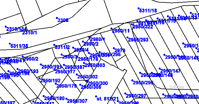 Parcela st. 2950/296 v KÚ Štítná nad Vláří, Katastrální mapa