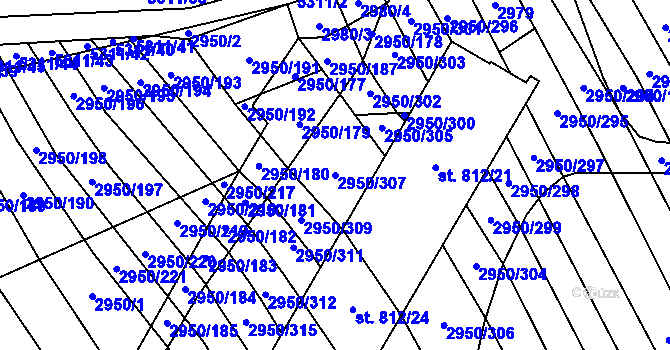 Parcela st. 2950/307 v KÚ Štítná nad Vláří, Katastrální mapa