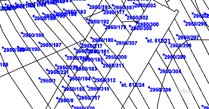 Parcela st. 2950/309 v KÚ Štítná nad Vláří, Katastrální mapa