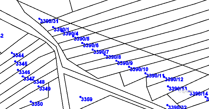 Parcela st. 3390/8 v KÚ Štítná nad Vláří, Katastrální mapa