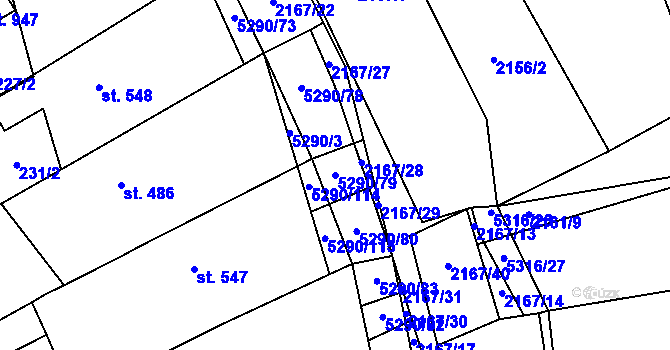 Parcela st. 5290/79 v KÚ Štítná nad Vláří, Katastrální mapa