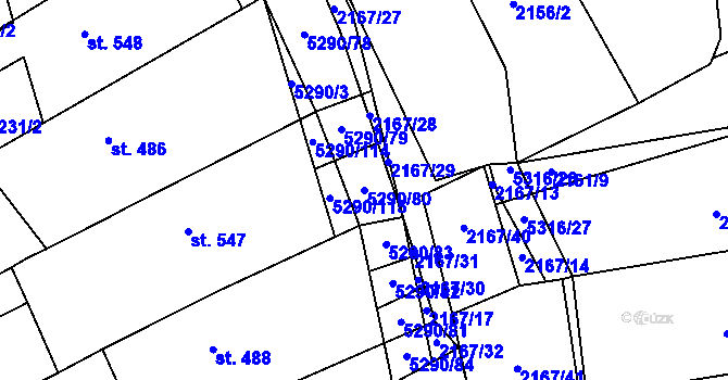 Parcela st. 5290/80 v KÚ Štítná nad Vláří, Katastrální mapa