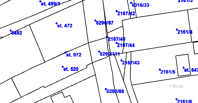 Parcela st. 5290/111 v KÚ Štítná nad Vláří, Katastrální mapa