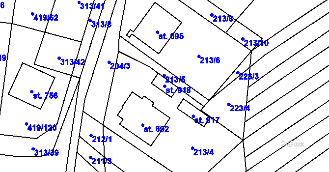 Parcela st. 918 v KÚ Štítná nad Vláří, Katastrální mapa