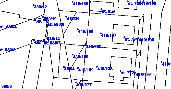 Parcela st. 419/200 v KÚ Štítná nad Vláří, Katastrální mapa