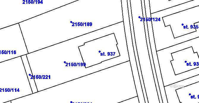 Parcela st. 937 v KÚ Štítná nad Vláří, Katastrální mapa
