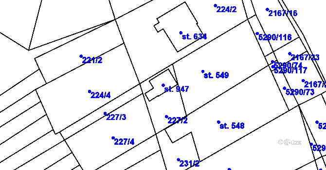 Parcela st. 947 v KÚ Štítná nad Vláří, Katastrální mapa