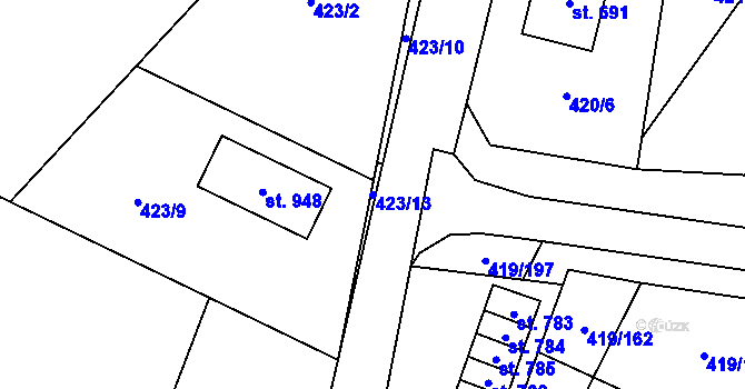 Parcela st. 423/13 v KÚ Štítná nad Vláří, Katastrální mapa