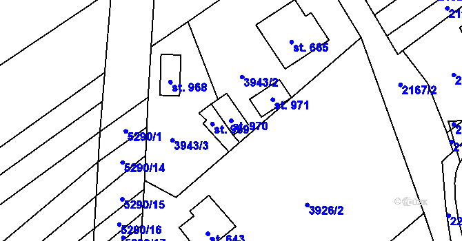 Parcela st. 970 v KÚ Štítná nad Vláří, Katastrální mapa