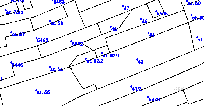 Parcela st. 62/1 v KÚ Štítná nad Vláří, Katastrální mapa