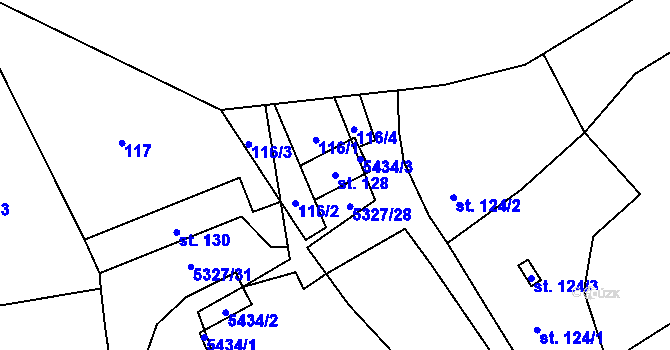 Parcela st. 128 v KÚ Štítná nad Vláří, Katastrální mapa