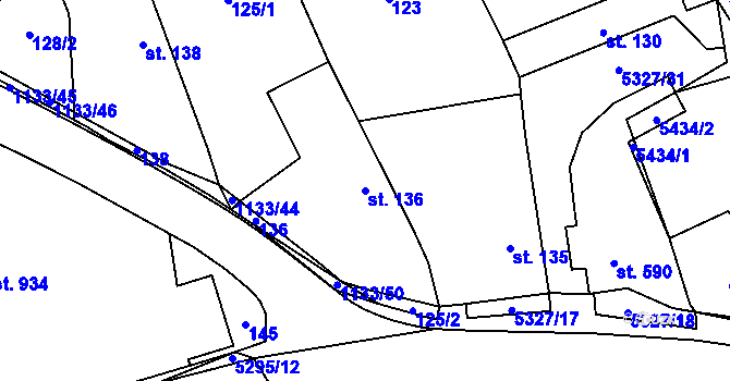 Parcela st. 136 v KÚ Štítná nad Vláří, Katastrální mapa