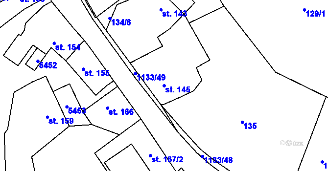 Parcela st. 145 v KÚ Štítná nad Vláří, Katastrální mapa