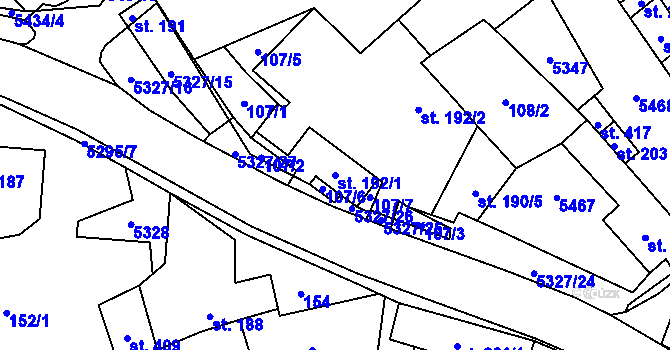 Parcela st. 192/1 v KÚ Štítná nad Vláří, Katastrální mapa