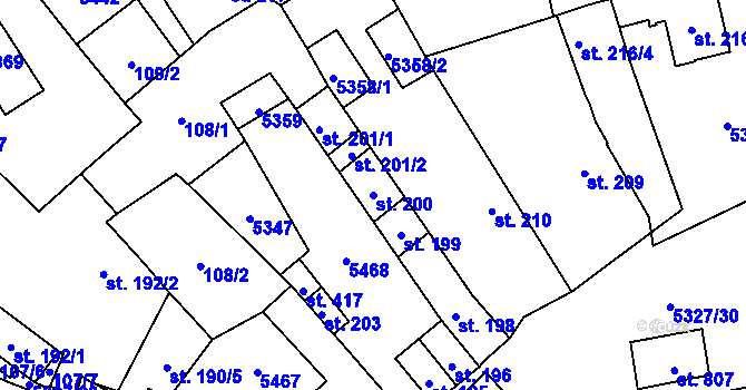 Parcela st. 200 v KÚ Štítná nad Vláří, Katastrální mapa