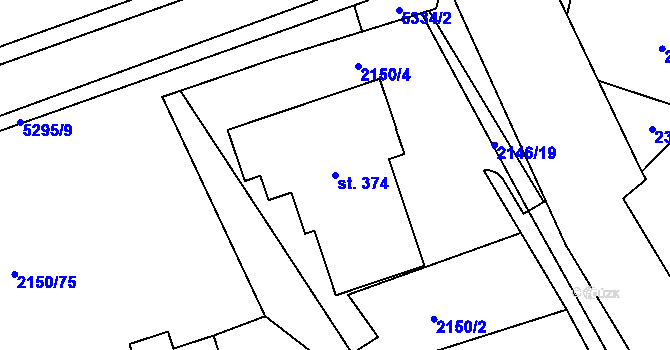 Parcela st. 374 v KÚ Štítná nad Vláří, Katastrální mapa