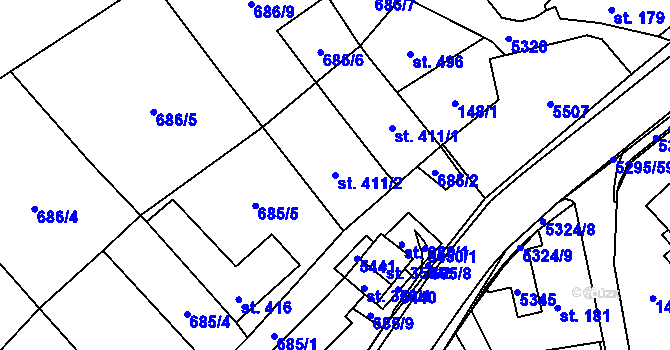 Parcela st. 411/2 v KÚ Štítná nad Vláří, Katastrální mapa