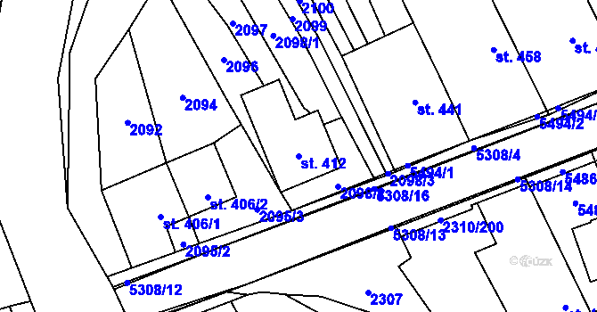 Parcela st. 412 v KÚ Štítná nad Vláří, Katastrální mapa