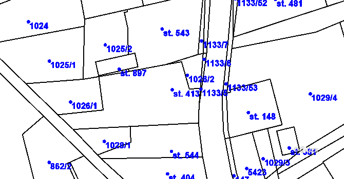 Parcela st. 413 v KÚ Štítná nad Vláří, Katastrální mapa