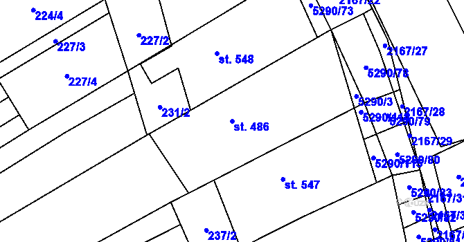Parcela st. 486 v KÚ Štítná nad Vláří, Katastrální mapa