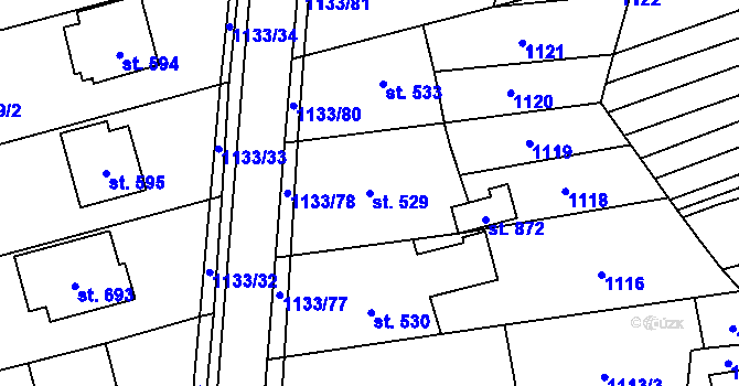 Parcela st. 529 v KÚ Štítná nad Vláří, Katastrální mapa