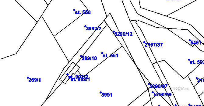 Parcela st. 551 v KÚ Štítná nad Vláří, Katastrální mapa