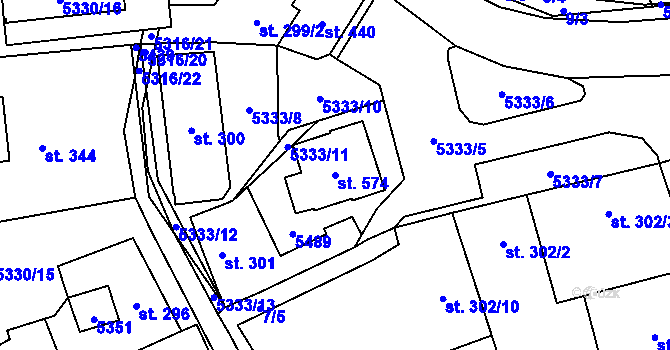 Parcela st. 574 v KÚ Štítná nad Vláří, Katastrální mapa