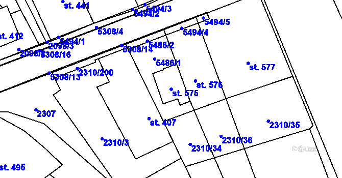 Parcela st. 575 v KÚ Štítná nad Vláří, Katastrální mapa