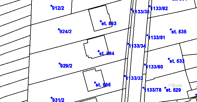 Parcela st. 594 v KÚ Štítná nad Vláří, Katastrální mapa