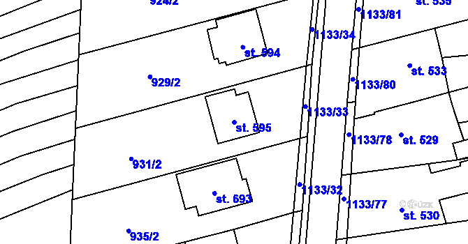 Parcela st. 595 v KÚ Štítná nad Vláří, Katastrální mapa