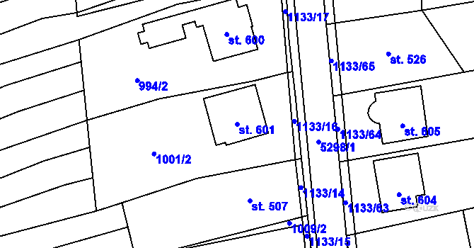 Parcela st. 601 v KÚ Štítná nad Vláří, Katastrální mapa