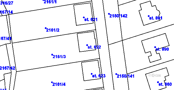 Parcela st. 622 v KÚ Štítná nad Vláří, Katastrální mapa