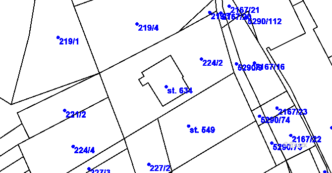 Parcela st. 634 v KÚ Štítná nad Vláří, Katastrální mapa
