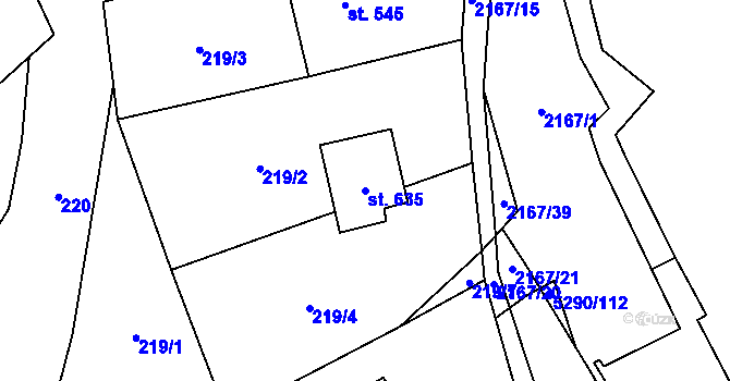 Parcela st. 635 v KÚ Štítná nad Vláří, Katastrální mapa