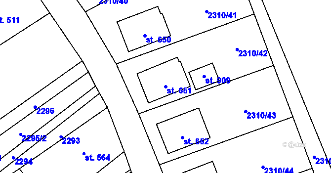 Parcela st. 651 v KÚ Štítná nad Vláří, Katastrální mapa